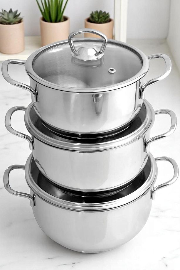 6 Parça Çelik Güveç Mini Tencere Seti 14-16-18 Cm - 2