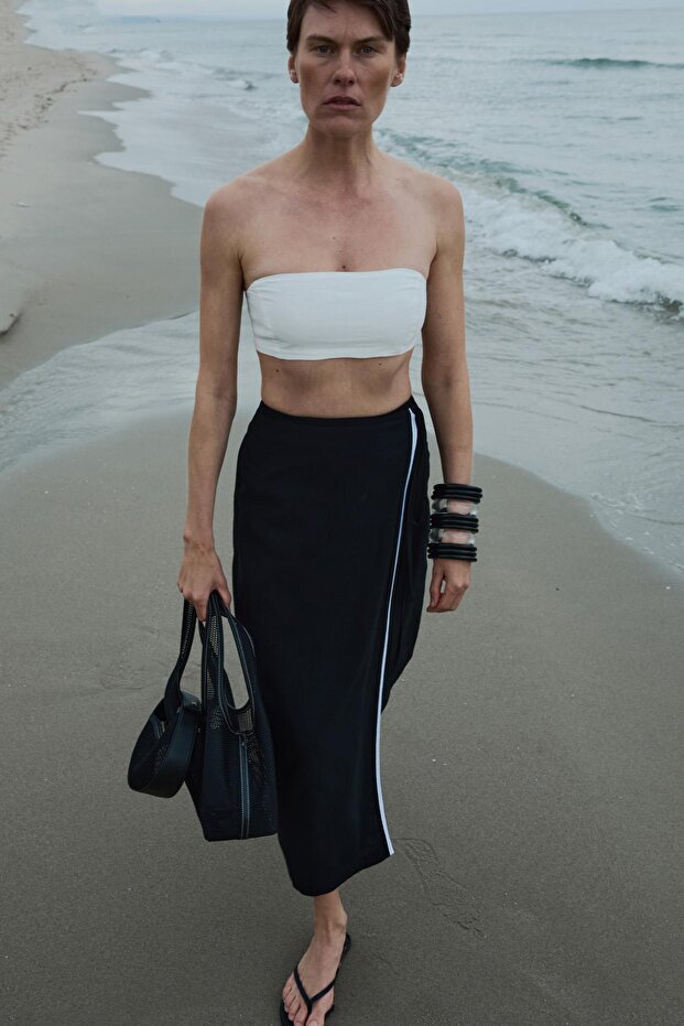 Black Mira Linen Wrap Skirt