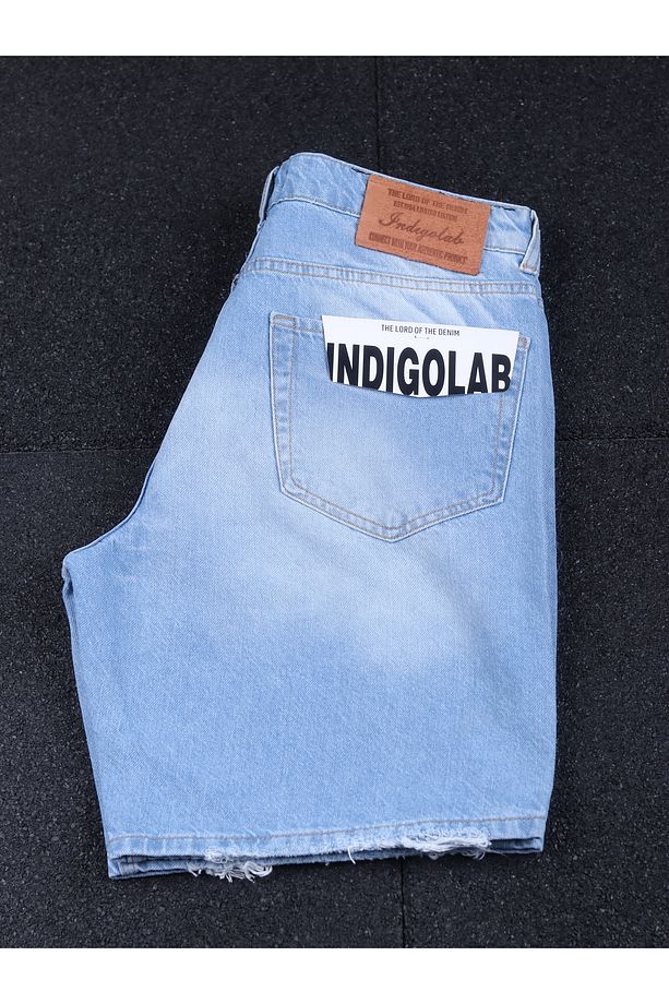 Erkek Mavi Baggy Denim Şort - 4
