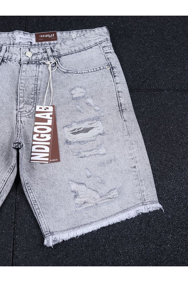 Erkek Gri Baggy Denim Şort - 3