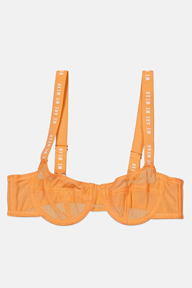 Women Non Padded Textured Bra, Orange