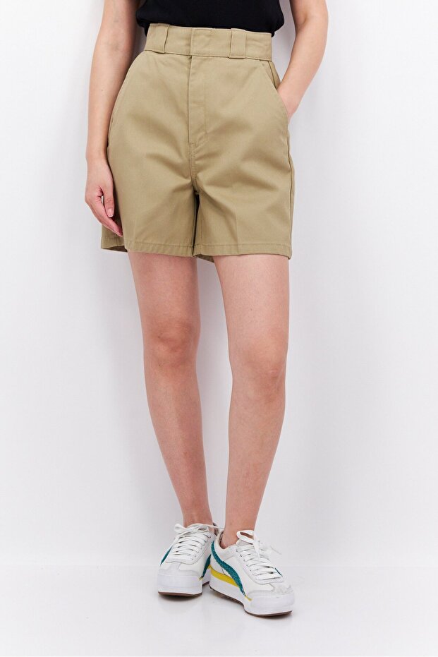 شورت نسائي سادة أساسي، كاكي - 1