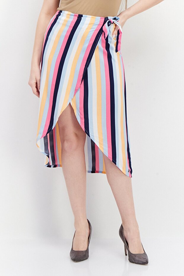 Women Stripe Wrap Skirt, Multicolor