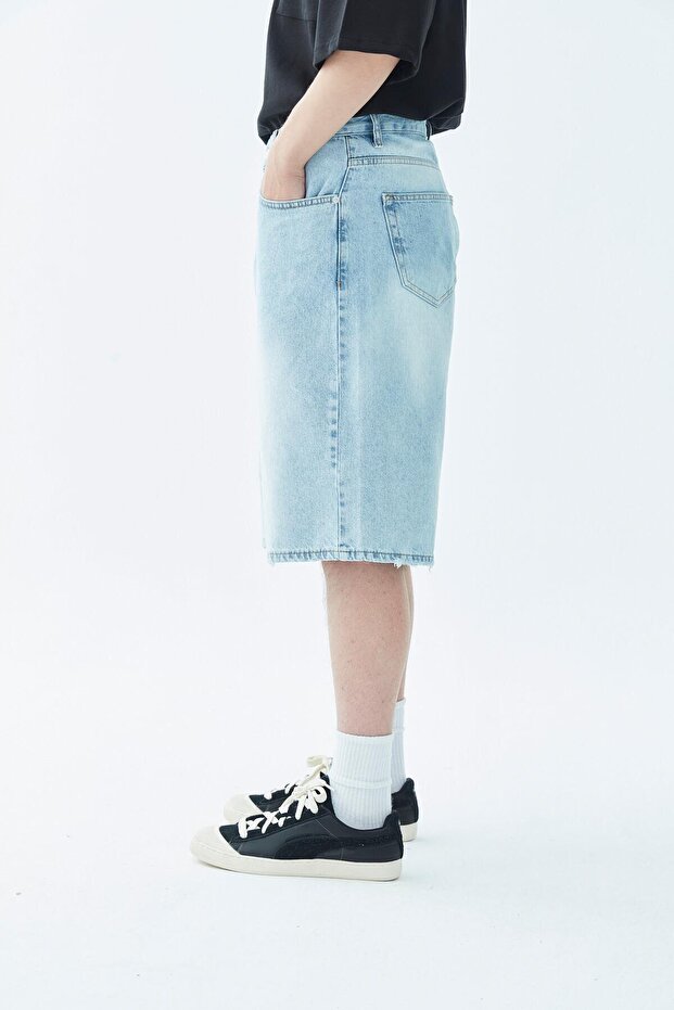 Oversize Bermuda Denim Şort Mavı Renk-1 - 2