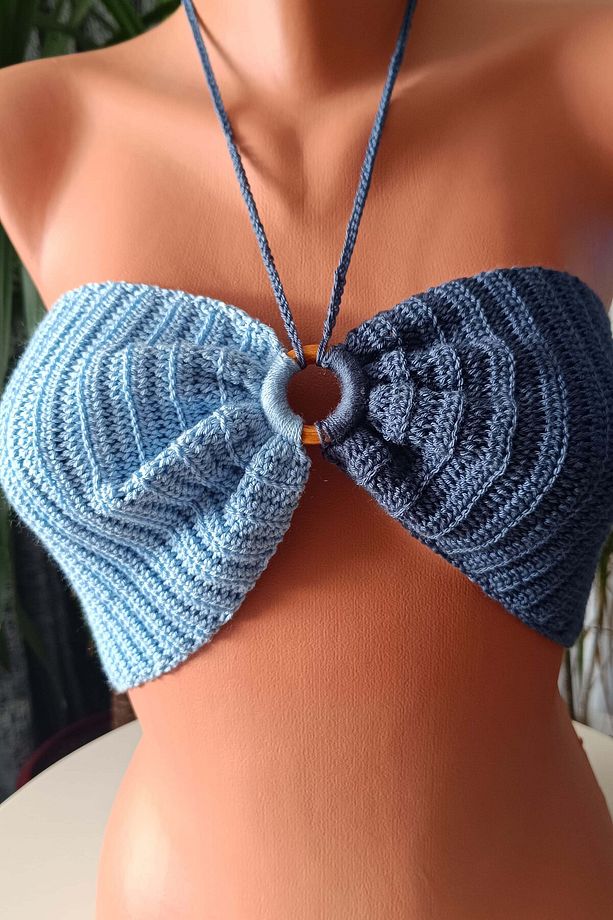 özel tasarım el örgüsü organik bikini üstü - 2