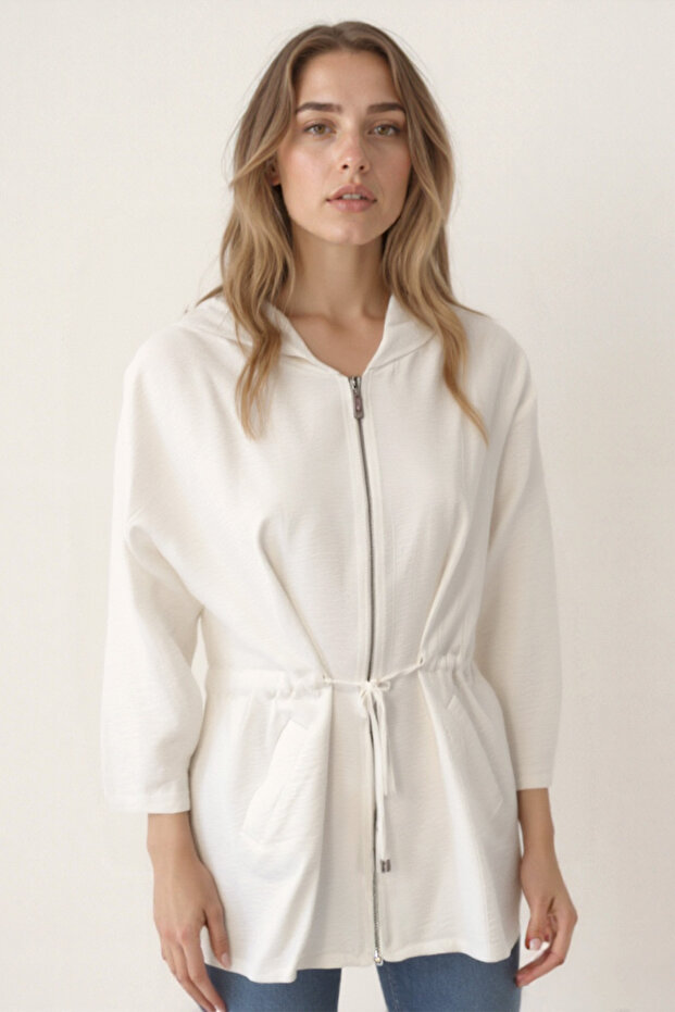 سترة رفيعة برباط وخصر بغطاء للرأس - 3