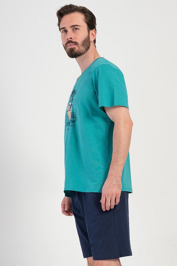 Erkek Büyük Beden Kısa Kol Yeşil Şortlu Pijama Takım C9T7N1O904 - 3