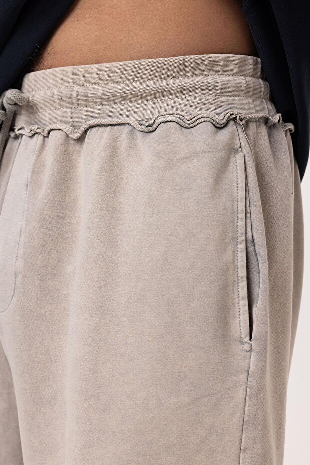 Yıkamalı Oversize Şort Taş - 6