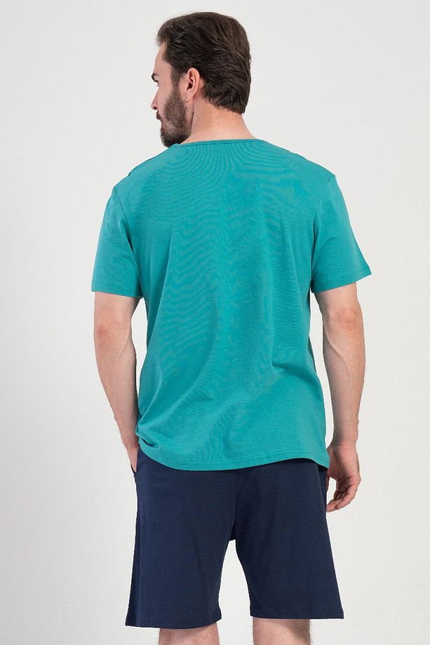 Erkek Büyük Beden Kısa Kol Yeşil Şortlu Pijama Takım C9T7N1O904 - 4