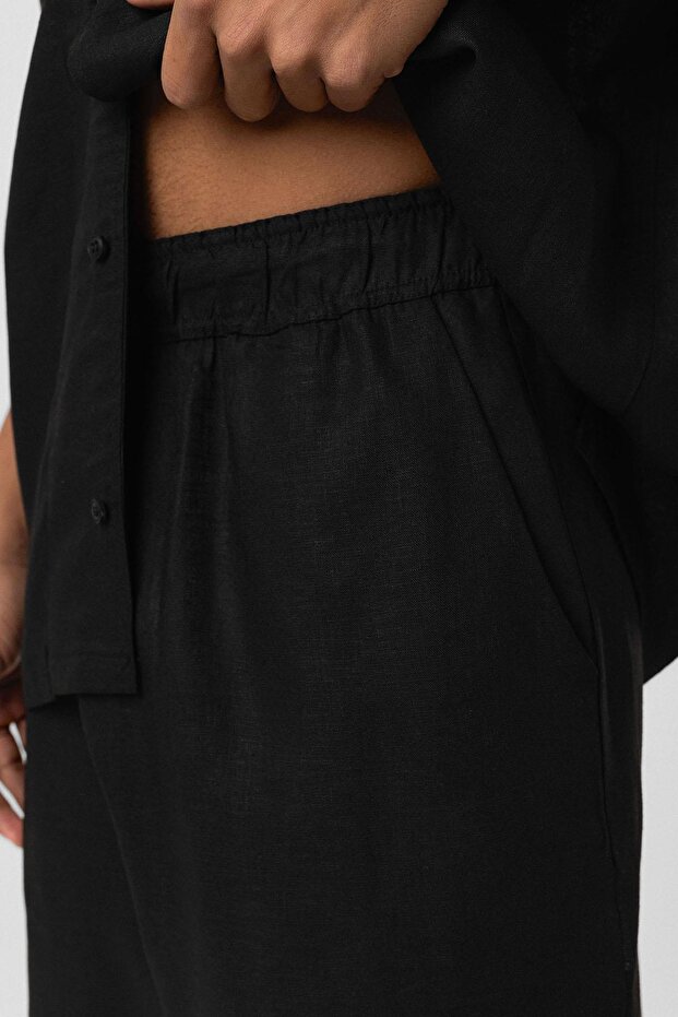 Oversize Keten Şort Siyah - 5