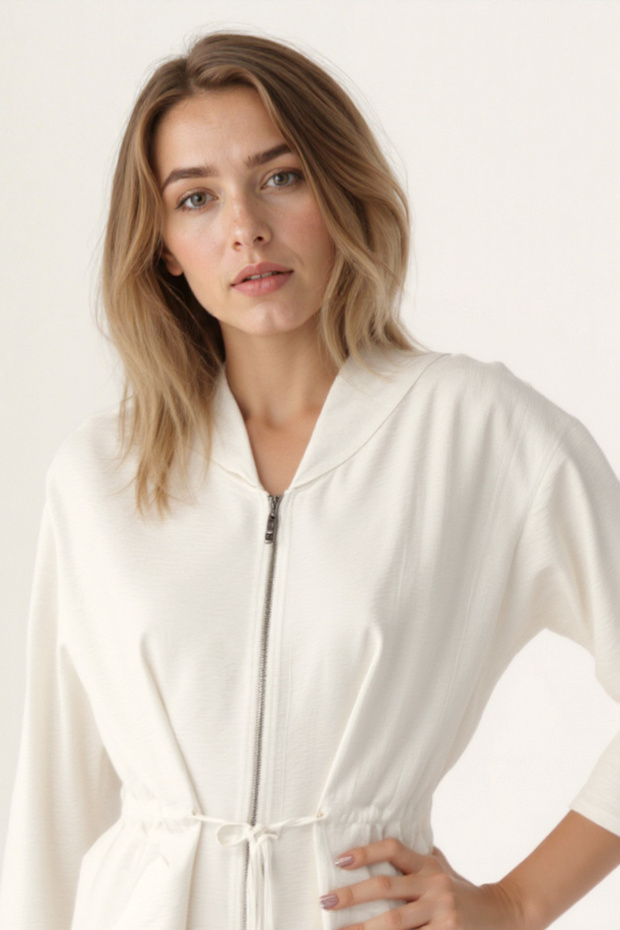 سترة رفيعة برباط وخصر بغطاء للرأس - 6