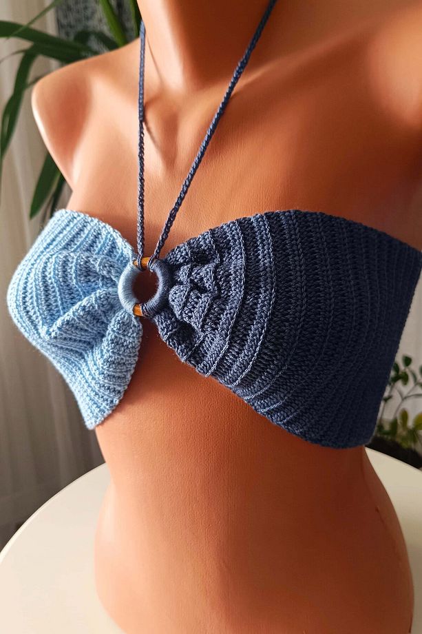 özel tasarım el örgüsü organik bikini üstü - 5