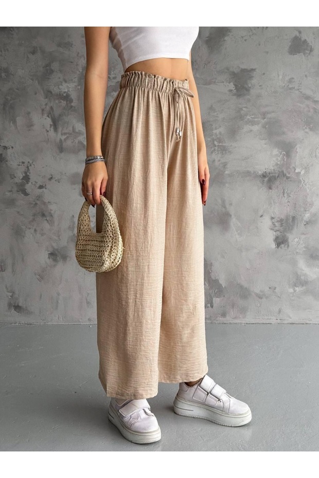 Relaxed Fit Standard Size Loose Airobin Pantalon with Elastic Waist - 1