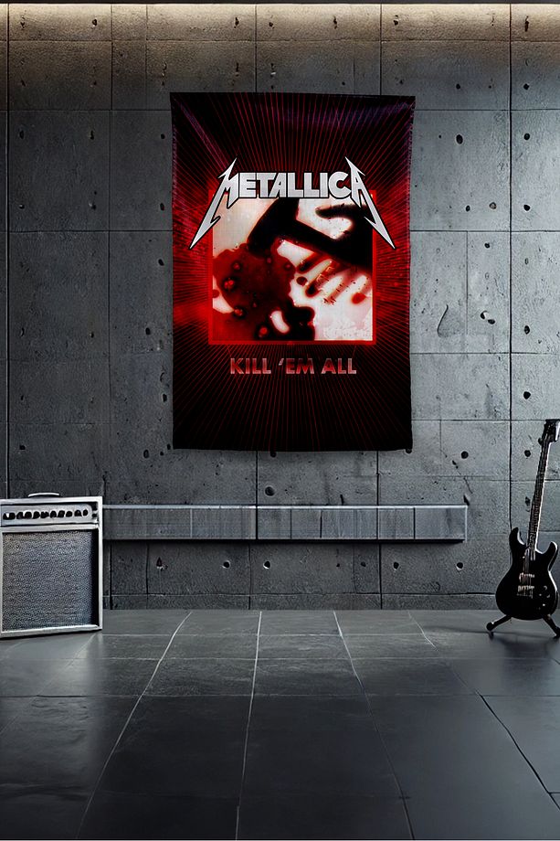 Metallica Kill Em All Duvar Örtüsü Duvar Halısı Birinci Kalite Kumaş - 1