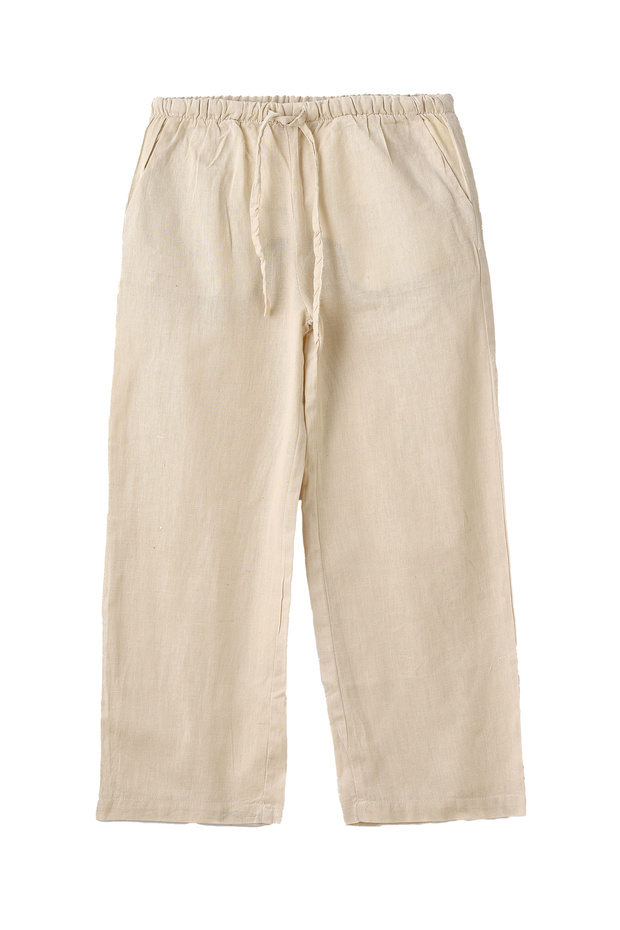 Girls Woven Cotton Flax Relaxed Fit Pants