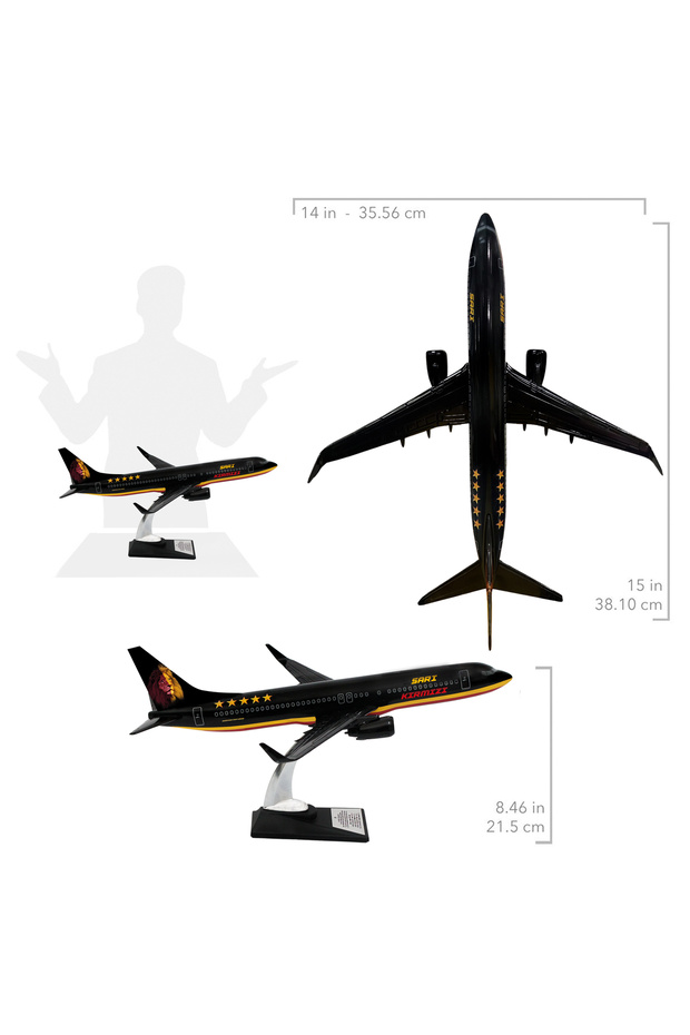 Boeing 737-800 1/100 Ölçek Klasik Aslan Tasarımlı Siyah Maket Uçak (UCK0211) - 7