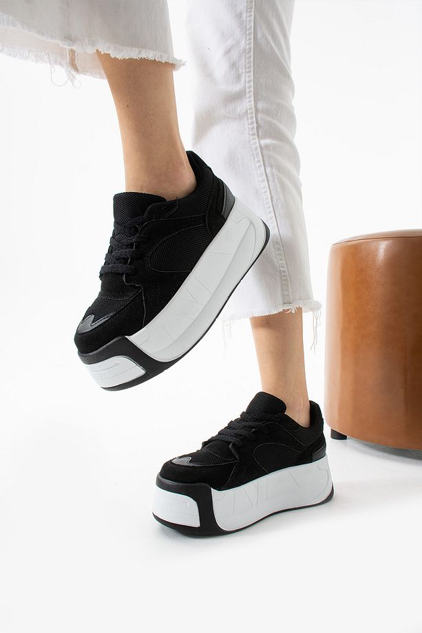 Kadın Yüksek Dolgu Platform Taban Air Mesh Örme Memory Foam İç Taban Sneaker Spor Ayakkabı - 3