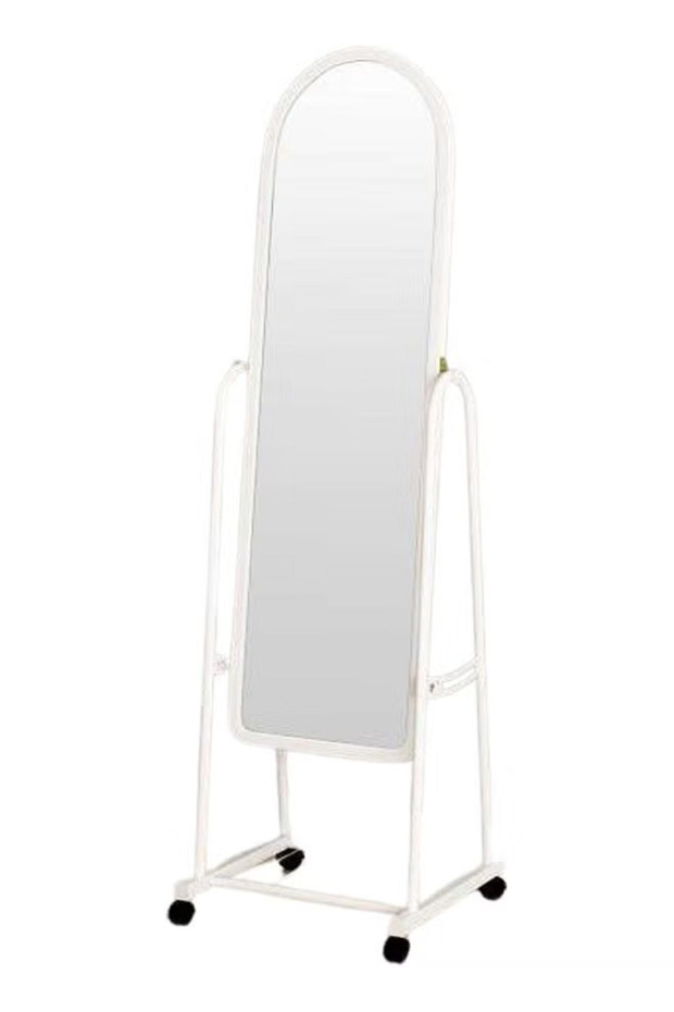 Full Length Glass Standing Mirror with Adjustable Stand and Wheels White - 1