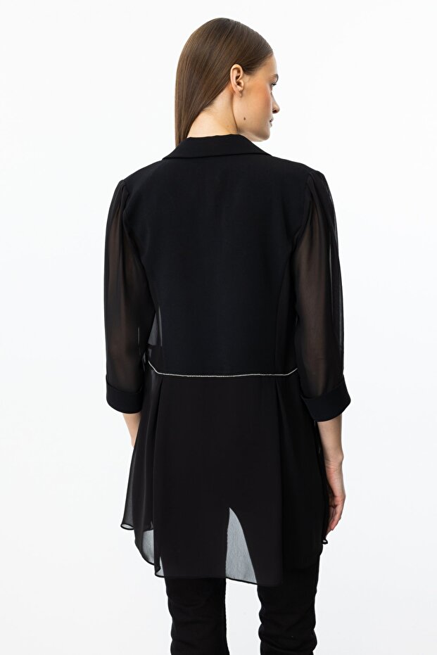 Taş İşlemeli Tül Ceket - 5