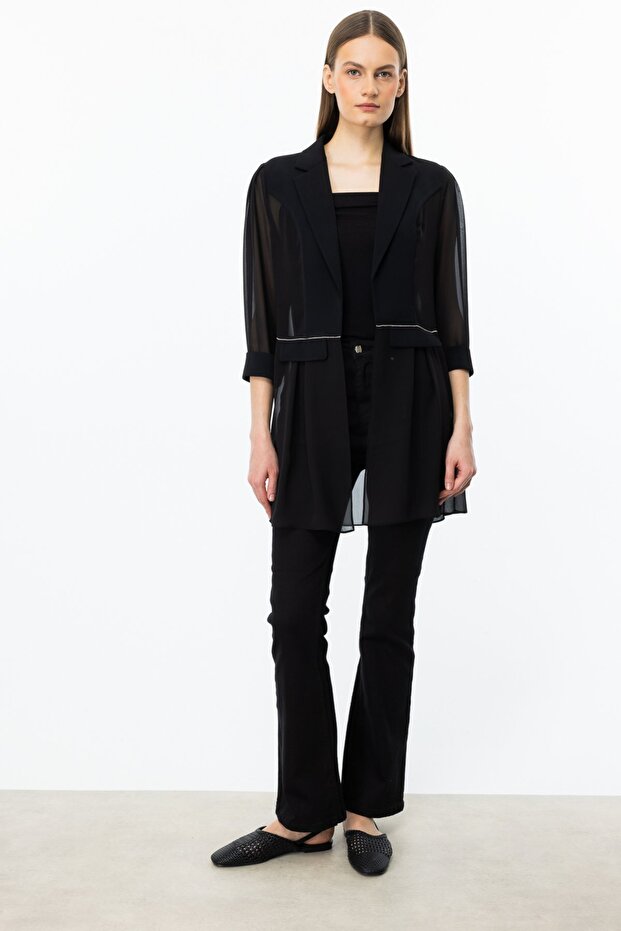 Taş İşlemeli Tül Ceket - 4