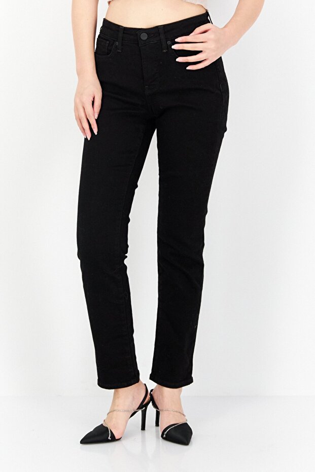 Women Petite Washed Denim Jeans, Black