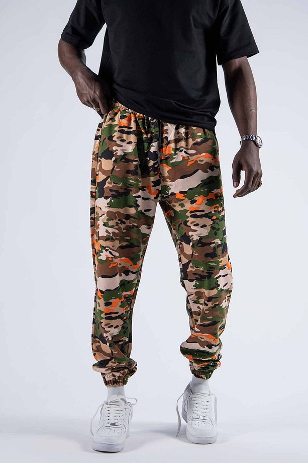 Erkek Kamuflaj Desenli Bol Turuncu Jogger Pantolon - 3