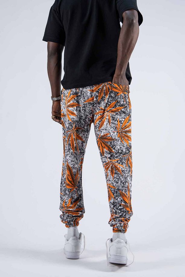 Erkek Çiçek Baskı Desenli Turuncu Jogger Pantolon - 4