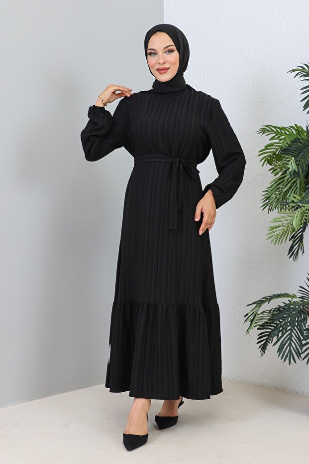 Lara Belted Dress Black