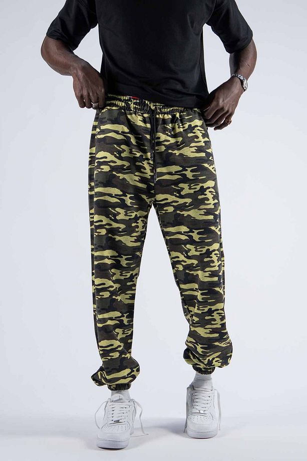 Erkek Kamuflaj Desenli Bol Haki Jogger Pantolon - 2
