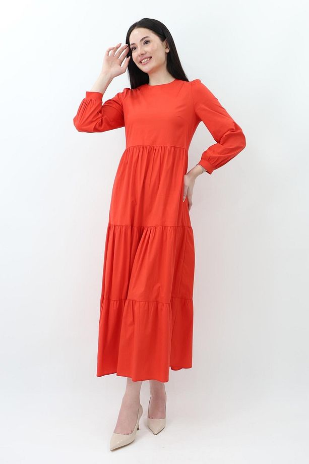 Fırfırlı Poplin Elbise 70148 - Mercan - 2