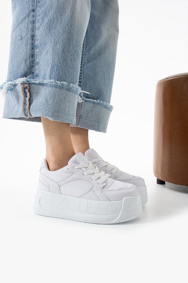 Kadın Yüksek Dolgu Platform Taban Air Mesh Örme Memory Foam İç Taban Sneaker Spor Ayakkabı - 3