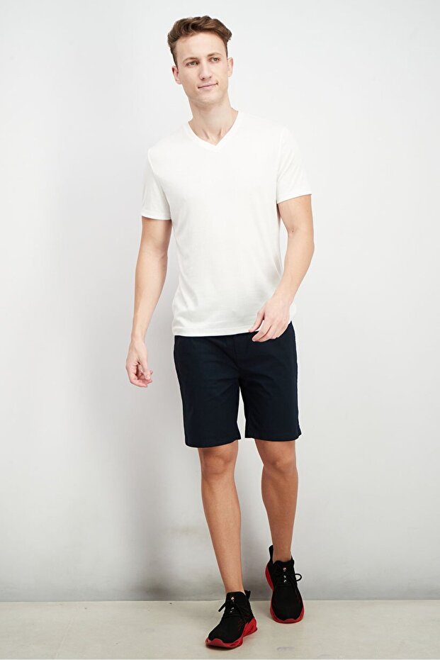 Men Regular Fit Solid Basic Shorts, Navy - 3