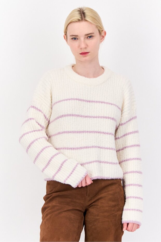 Women Crew Neck Knitted Sweater, Multicolor