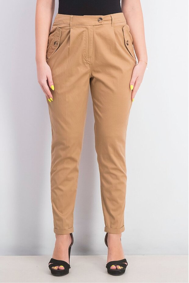 Women Regular Fit High Rise Pull,On Pants, Tan
