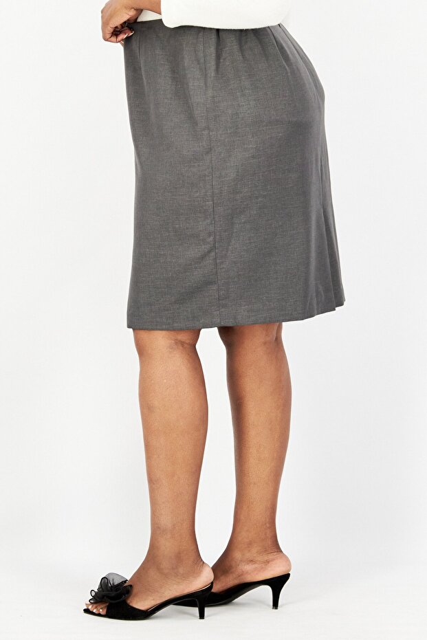 تنورة ميدي سادة للنساء بمقاسات كبيرة، رمادية - 2