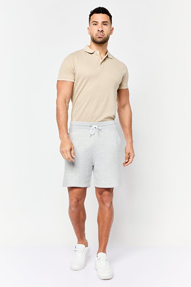 Men Knitted Basic Shorts, Grey - 2