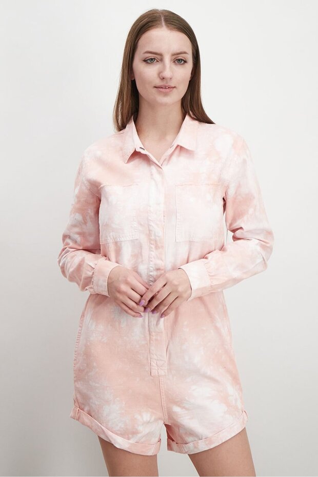 Women Tie Dye Long Sleeves Dreamy Playsuit, Pink