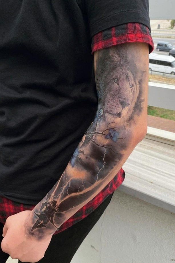 Geçici Savaşçı Ve Aslan Modelli Kol Dövme Tattoo - 2