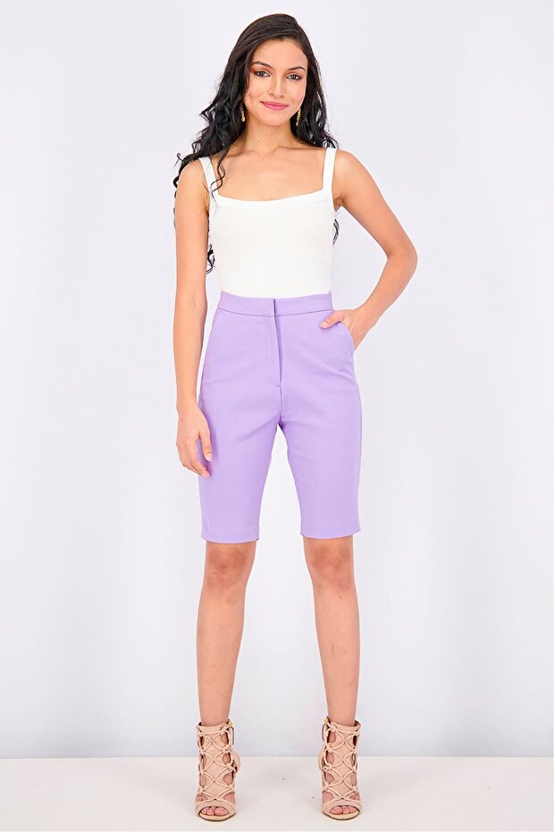 Women Plain Basic Shorts, Violet - 2