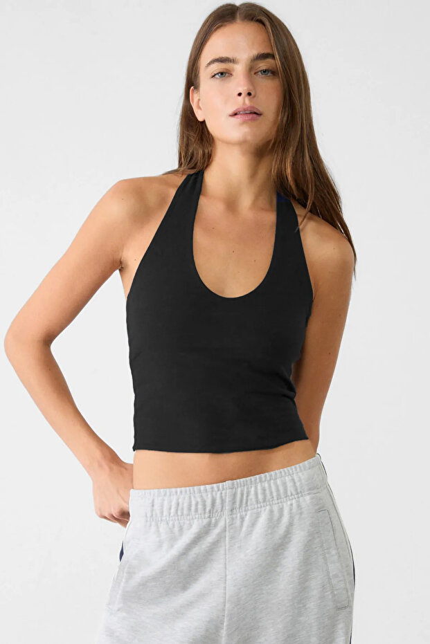 Women's Black Halter Neck Crop Top Body