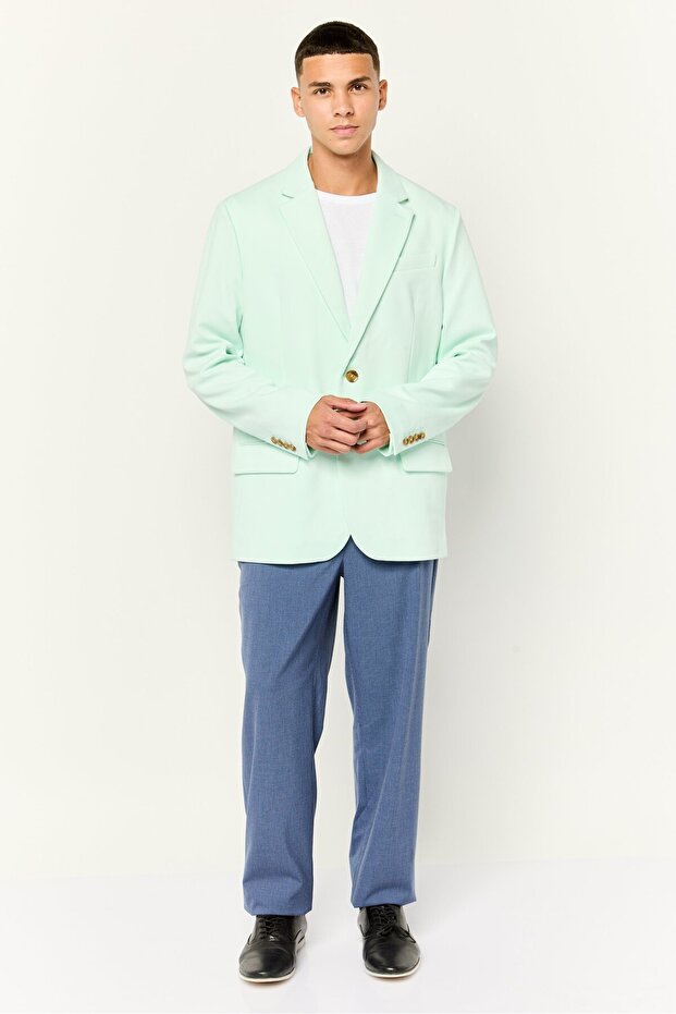 Men Regular Fit Solid Semi-Formal Blazer, Mint Green - 2