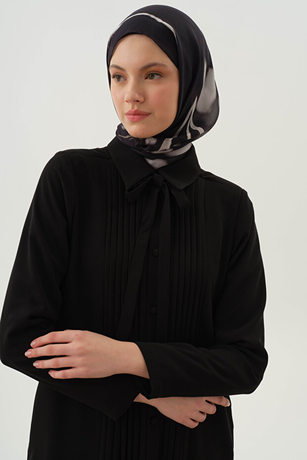 Kravat Yaka Piliseli Pardesü - Siyah - 6