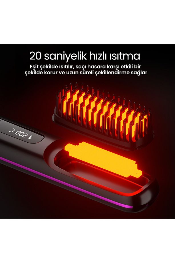 Şarjlı ve Taşınabilir Iyonik Saç Şekillendirici ve Düzleştirici Fön Tarağı - 4