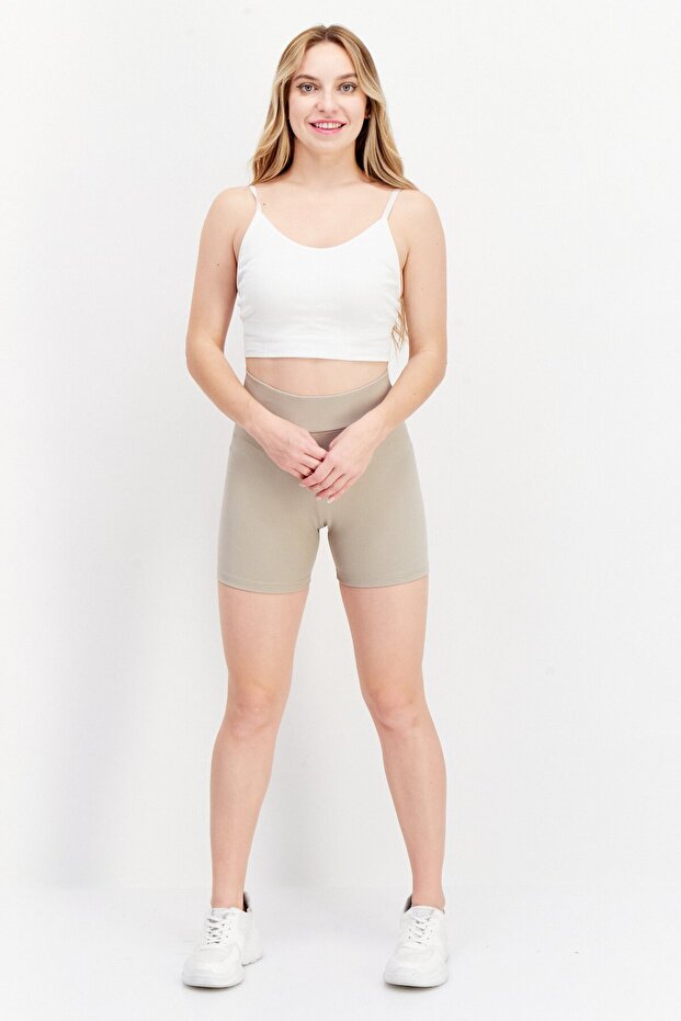 شورت نسائي أساسي منقوش، لون بيج - 4