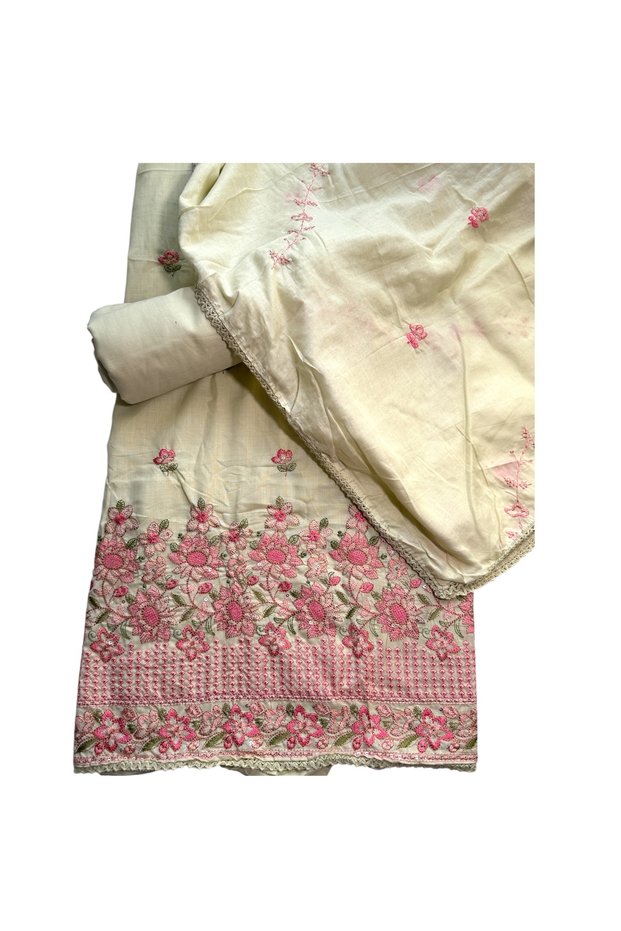 Traditional Hand-stitched Border Design Unstitched Dress Material