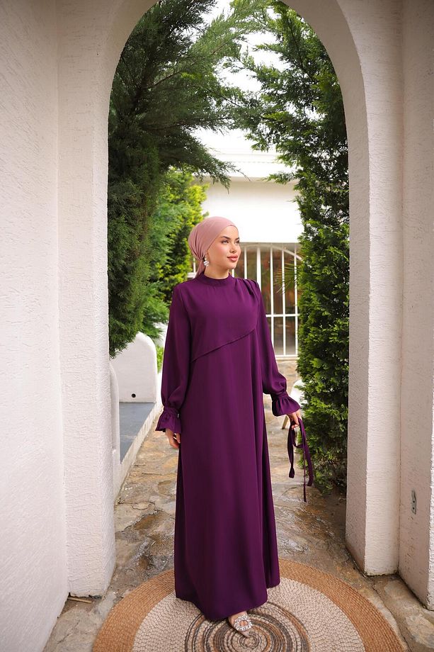 Mürdüm Anvelop Detaylı Elbise 5085 - 4