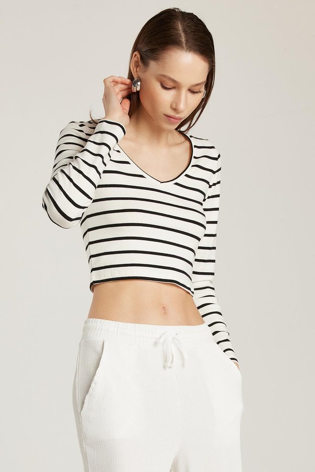 Women's Slim Fit Slim Fit Long Sleeve Crew Neck Striped Blouse
