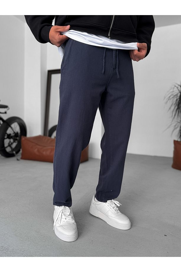 Lacivert Dokulu Basic Pamuk Pantolon RES-1077 - 3