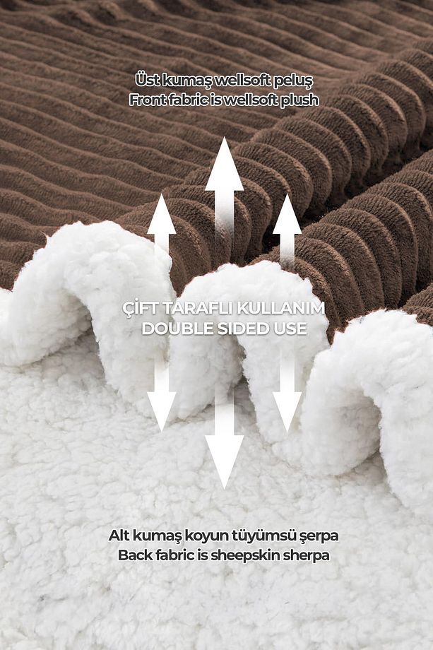 Sherpa Tv Battaniye Tek Kişilik Çizgili Yumuşak Peluş Wellsoft Yatak Örtüsü Koyu Kahve - 4