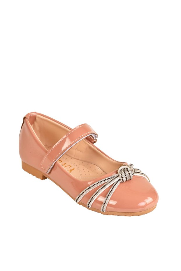 Girl's Anatomical Sole Stone Shiny Patent Leather Ballerina Shoes
